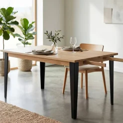 Tavolo rettangolare allungabile in rovere massiccio e metallo (160 cm) Bristol Naturale