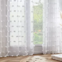Tenda con occhielli con pon pon (180 x 240 cm) Suzie Bianco