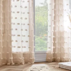 Tenda con occhielli con pon pon (140 x 280 cm) Suzie Beige