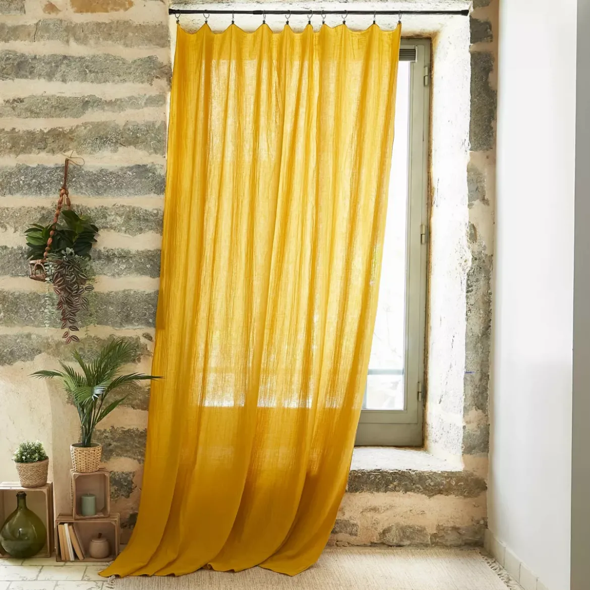Tenda garza di cotone regolabile (140 x max 300 cm) Gaïa Giallo zafferano