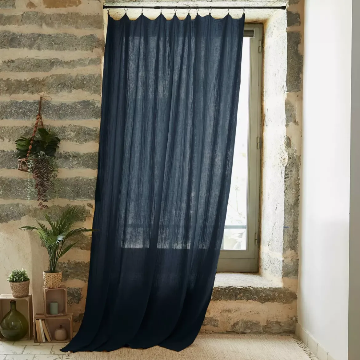 Tenda garza di cotone regolabile (140 x max 300 cm) Gaïa Blu notte