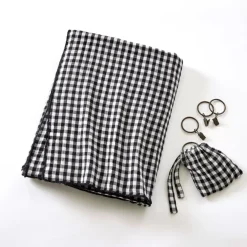 Tenda garza di cotone regolabile (140 x max 300 cm) Gaïa vichy Nero