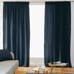 Tenda in garza di cotone a passanti nascosti (140 x 240 cm) Gaïa Blu notte