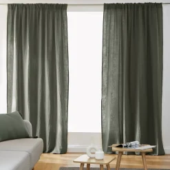 Tenda in garza di cotone a passanti nascosti (180 x 240 cm) Gaïa Verde rosmarino