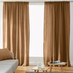 Tenda in garza di cotone a passanti nascosti (180 x 240 cm) Gaïa Camel