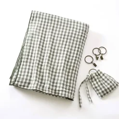 Tenda in doppio voile di cotone regolabile (140 x max 180 cm) Gaïa vichy Verde rosmarino