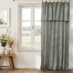 Tenda in doppio voile di cotone regolabile (140 x max 180 cm) Gaïa vichy Verde rosmarino