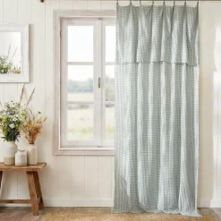 Tenda in doppio voile di cotone regolabile (140 x max 300 cm) Gaïa vichy Verde eucalipto