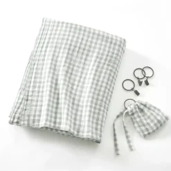 Tenda in doppio voile di cotone regolabile (140 x max 300 cm) Gaïa vichy Verde eucalipto