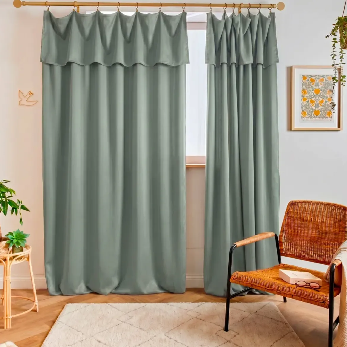 Tenda lyocell Tencel™ regolabile (140 x max 270 cm) Olivia Verde eucalipto