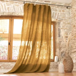 Tenda regolabile lino lavato (140 x max 270 cm) Louise Caramello