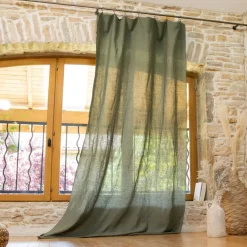 Tenda regolabile lino lavato (140 x max 270 cm) Louise Verde rosmarino