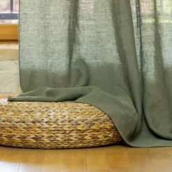 Tenda regolabile lino lavato (140 x max 270 cm) Louise Verde rosmarino