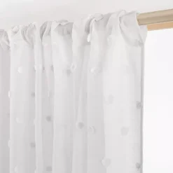 Tenda trasparente con nastrino fronzuto e pon pon (280 x 240 cm) Emie Bianco