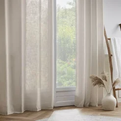 Tenda trasparente con nastri arricciati effetto lino (140 x 240 cm) Robin Beige