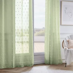Tenda trasparente con occhielli pon pon (140 x 240 cm) Emie Verde acqua