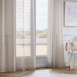 Tenda trasparente con occhielli pon pon (140 x 280 cm) Emie Beige