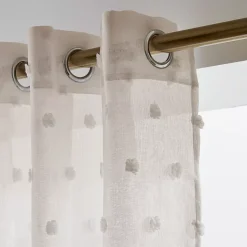 Tenda trasparente con occhielli pon pon (140 x 280 cm) Emie Beige