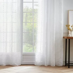 Tenda trasparente con occhielli e pon pon (140 x 240 cm) Axel Bianco