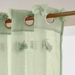 Tenda trasparente con occhielli e pon pon (140 x 280 cm) Suzie Verde acqua