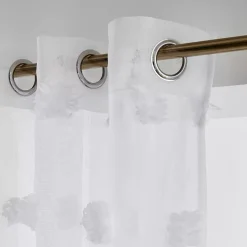 Tenda trasparente con occhielli pon pon (140 x 280 cm) Suzie Bianco