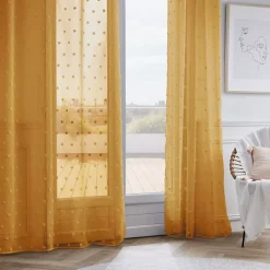 Tenda trasparente con occhielli pon pon (140 x 240 cm) Emie Giallo senape