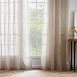 Tenda trasparente con occhielli con pon pon (180 x 240 cm) Axel Beige