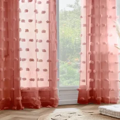 Tenda trasparente con occhielli con pon pon (140 x 240 cm) Suzie Terracotta
