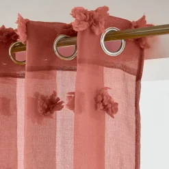 Tenda trasparente con occhielli con pon pon (140 x 240 cm) Suzie Terracotta