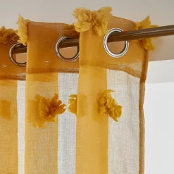Tenda trasparente con occhielli con pon pon (140 x 240 cm) Suzie Giallo senape