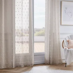 Tenda trasparente con occhielli e pon pon (280 x 240 cm) Emie Beige