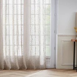 Tenda trasparente con passanti nascosti e pon pon (280 x 240 cm) Axel Beige