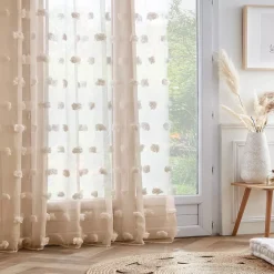 Tenda trasparente con passanti nascosti e pon pon (280 x 240 cm) Suzie Beige