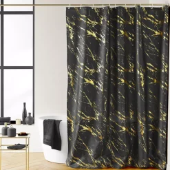 Tenda da doccia effetto marmo (180 x 200 cm) Aquamarbre Nero