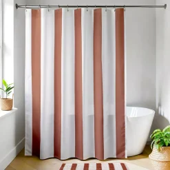 Tenda da doccia in tessuto a righe (180 x 200 cm) Louise Marrone mocha