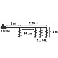 Tenda luminosa Alt. 1,50 m L2,25 m Super chaser Bianco caldo 240 LED