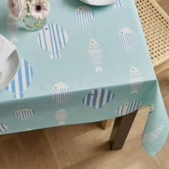 Tovaglia rettangolare cotone antimacchia (150 x 350 cm) Fish Blu