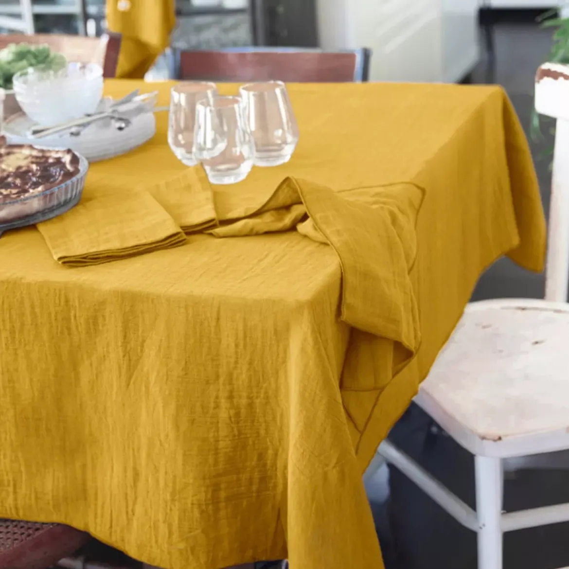 Tovaglia rettangolare garza di cotone (L250 cm) Gaïa Giallo zafferano