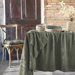 Tovaglia rettangolare garza di cotone (L250 cm) Gaïa Verde rosmarino