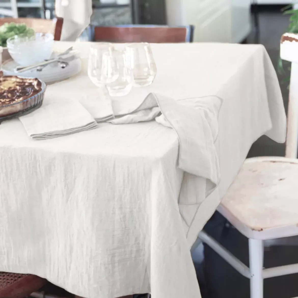 Tovaglia rettangolare garza di cotone (L350 cm) Gaïa Bianco chantilly