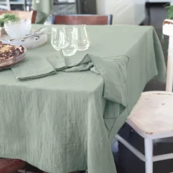 Tovaglia rettangolare in garza di cotone (150 x 350 cm) Gaïa Verde eucalipto
