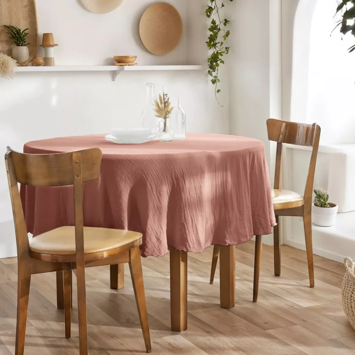 Tovaglia rotonda in garza di cotone (180 cm) Gaïa Rosa pesca
