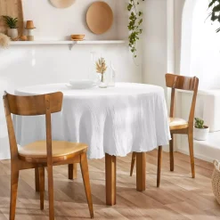 Tovaglia rotonda in garza di cotone (180 cm) Gaïa Bianco chantilly
