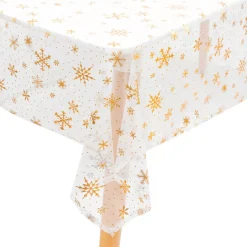 Tovaglia natalizia rettangolare (140 x 240 cm) Fiocco di Neve Bianco e oro