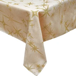 Tovaglia natalizia rettangolare (360 x 140 cm) Stelle Celesti Beige e dorato