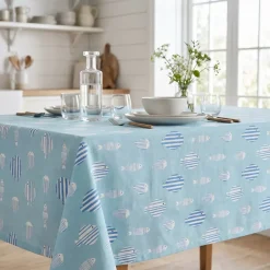 Tovaglia rettangolare cotone antimacchia (150 x 250 cm) Fish Blu