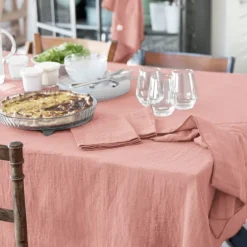 Tovaglia rettangolare garza di cotone (L350 cm) Gaïa Rosa pesca