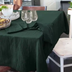 Tovaglia rettangolare in doppia garza di cotone (150 x 350 cm) Gaïa Verde Abete