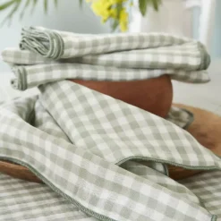 Tovaglia rettangolare in garza di cotone (150 x 350 cm) Gaïa vichy Verde eucalipto