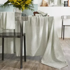 Tovaglia rettangolare in garza di cotone (150 x 350 cm) Gaïa vichy Verde eucalipto
